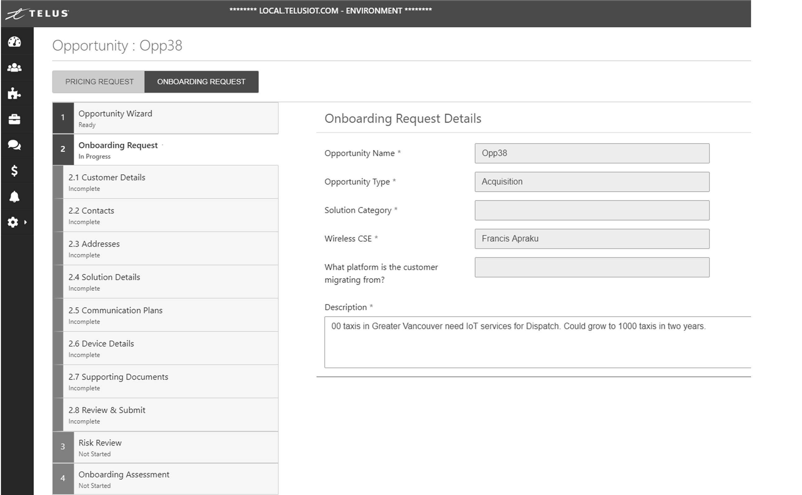 Screenshot of Opportunities page from Llama application