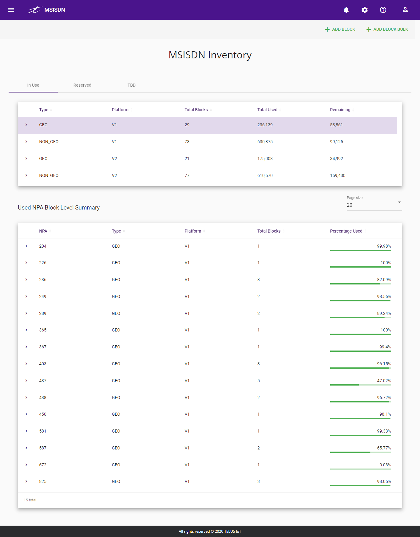 MSISDN Utility inventory page